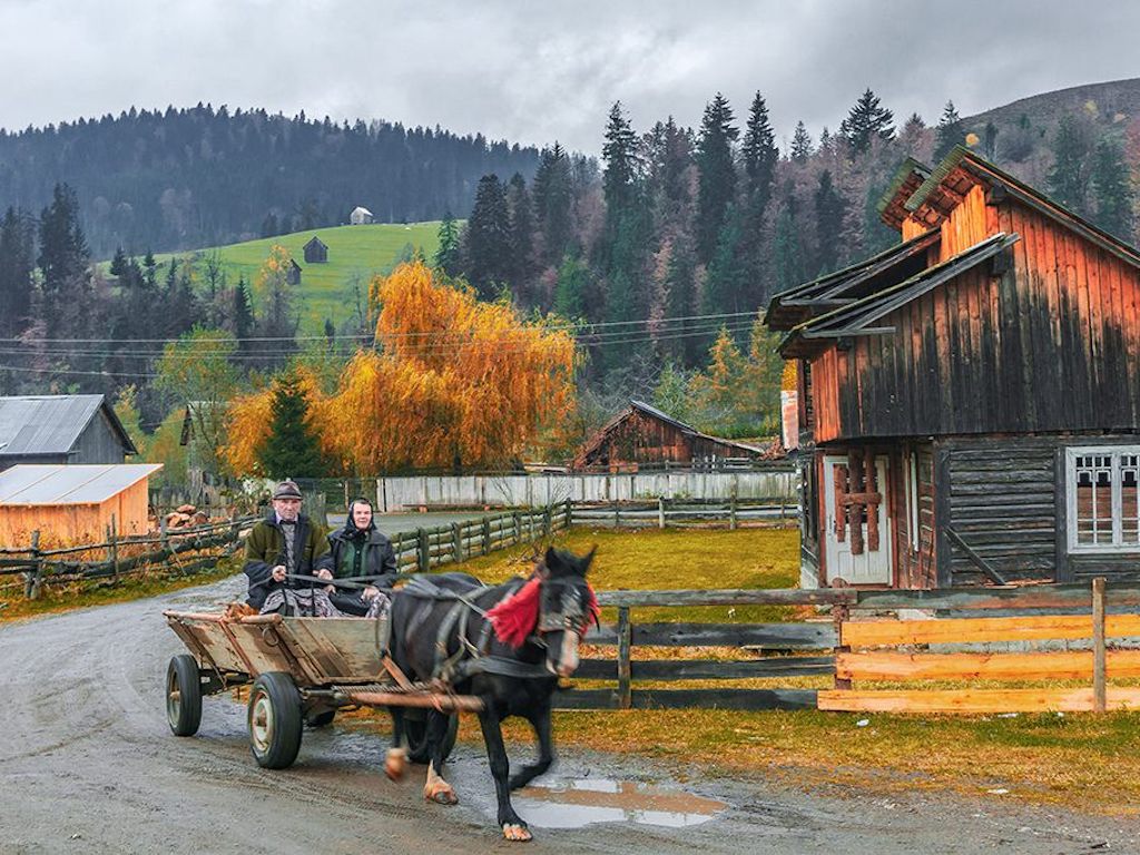 Horse-drawn cart are still a common site on Romanian roads.