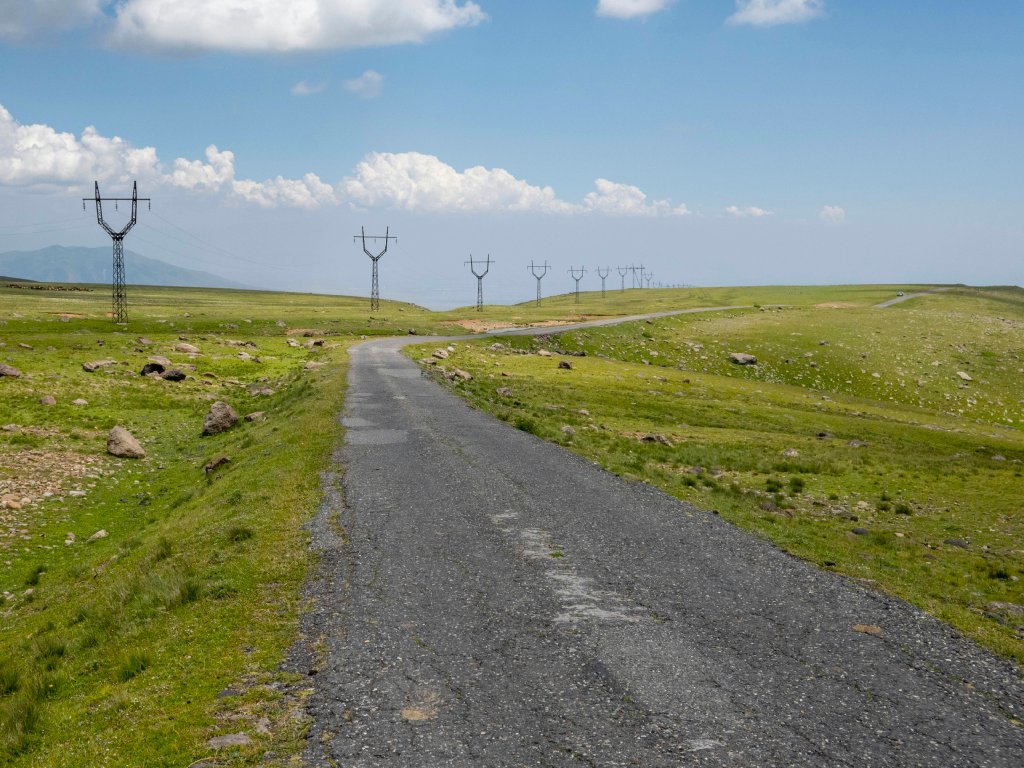 The tarmac road leading up to Mount Aragats.