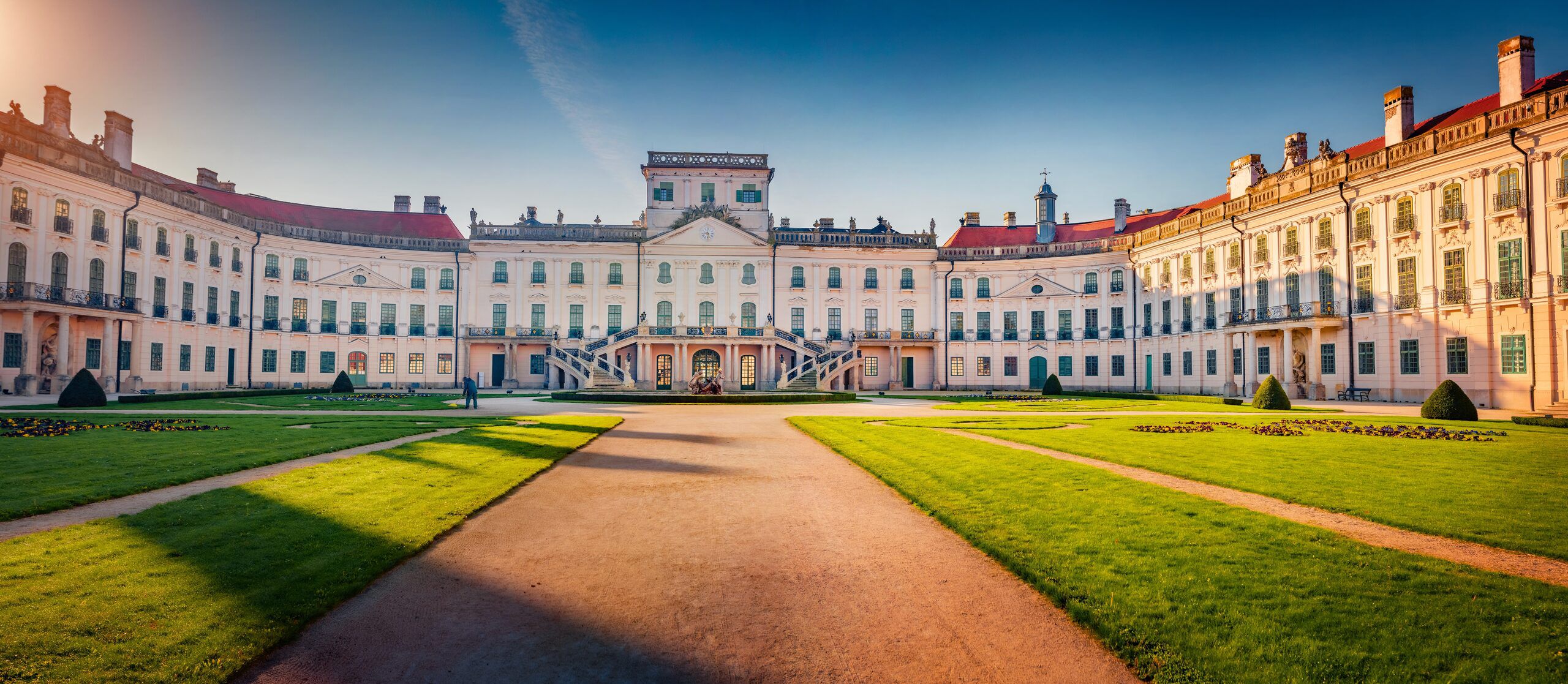 The Esterházy Palace in Fertőd seen across its formal garden